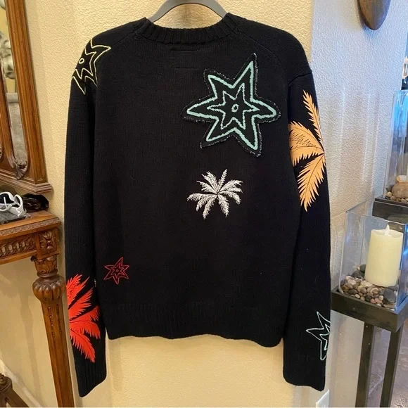 BILLIONAIRE BOYS CLUB Men Black Astro Embroidery Wool Blend Sweater Size Large
